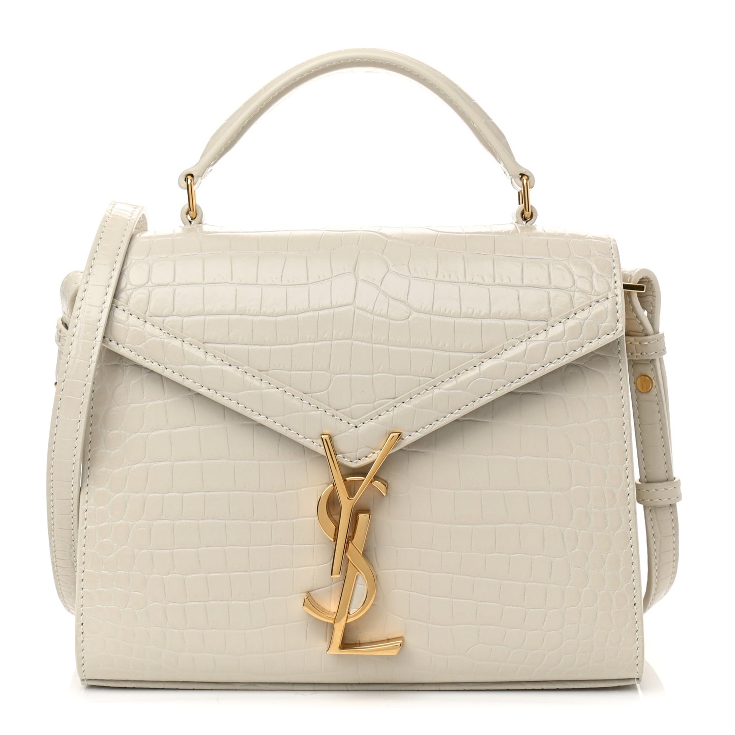 Crocodile Embossed Mini Classic Monogram Cassandra Top Handle Crema Soft