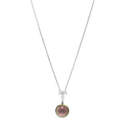 Mikimoto 18K White Gold Diamond Black South Sea Pearl 12mm Pendant Necklace 1 of 4