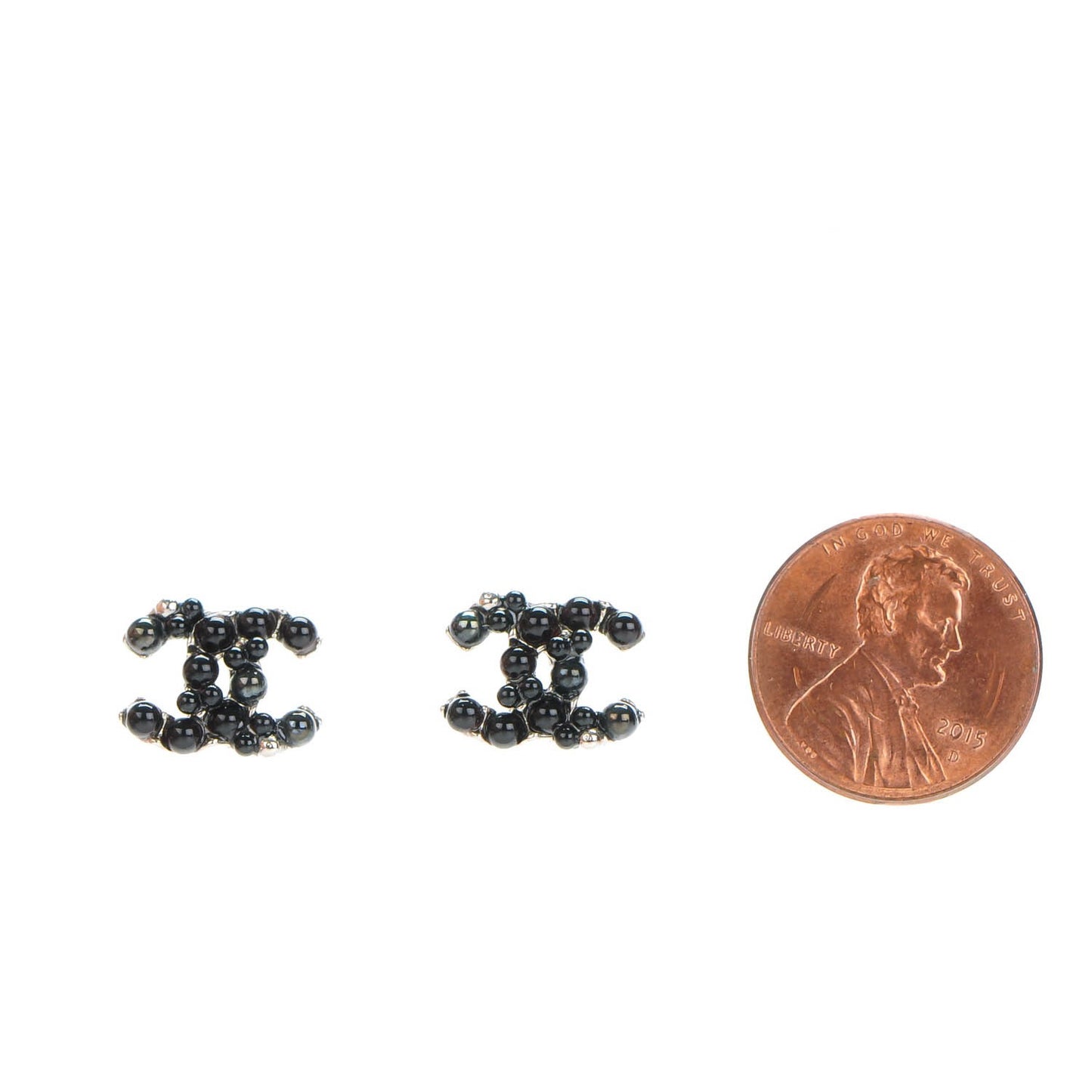 Ruthenium Studded Pearl CC Earrings Black