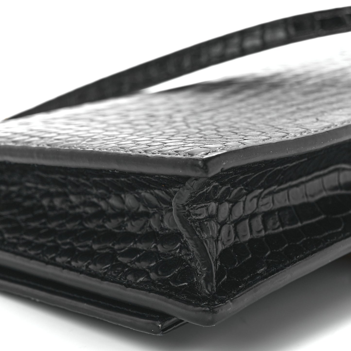 Calfskin Crocodile Embossed Kate Monogram Tassel Chain Wallet Black