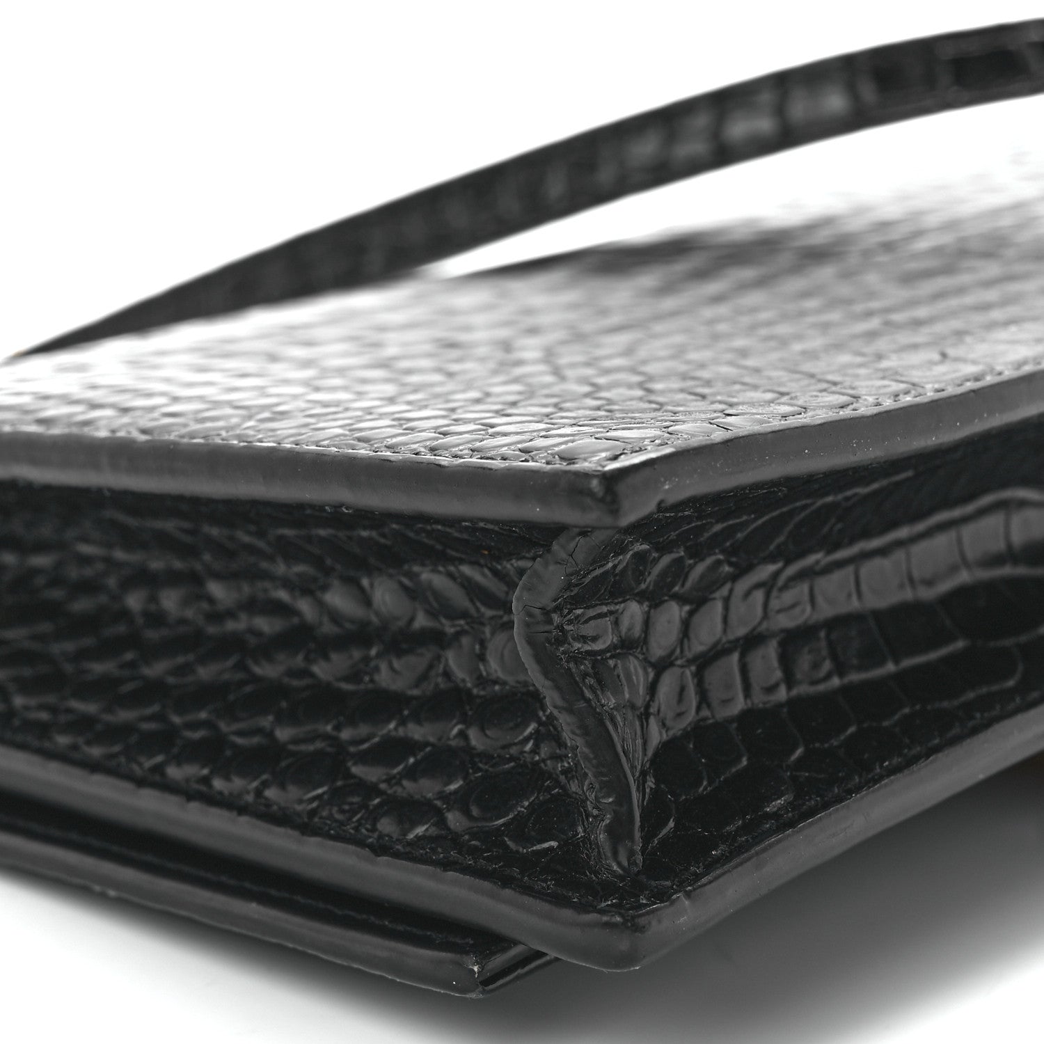 Saint Laurent Calfskin Crocodile Embossed Kate Monogram Tassel Chain Wallet Black 8 of 9
