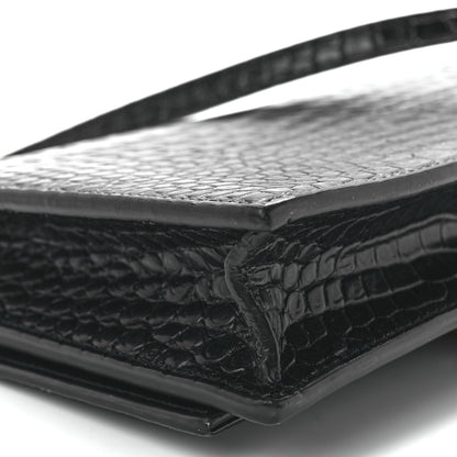 Saint Laurent Calfskin Crocodile Embossed Kate Monogram Tassel Chain Wallet Black 8 of 9