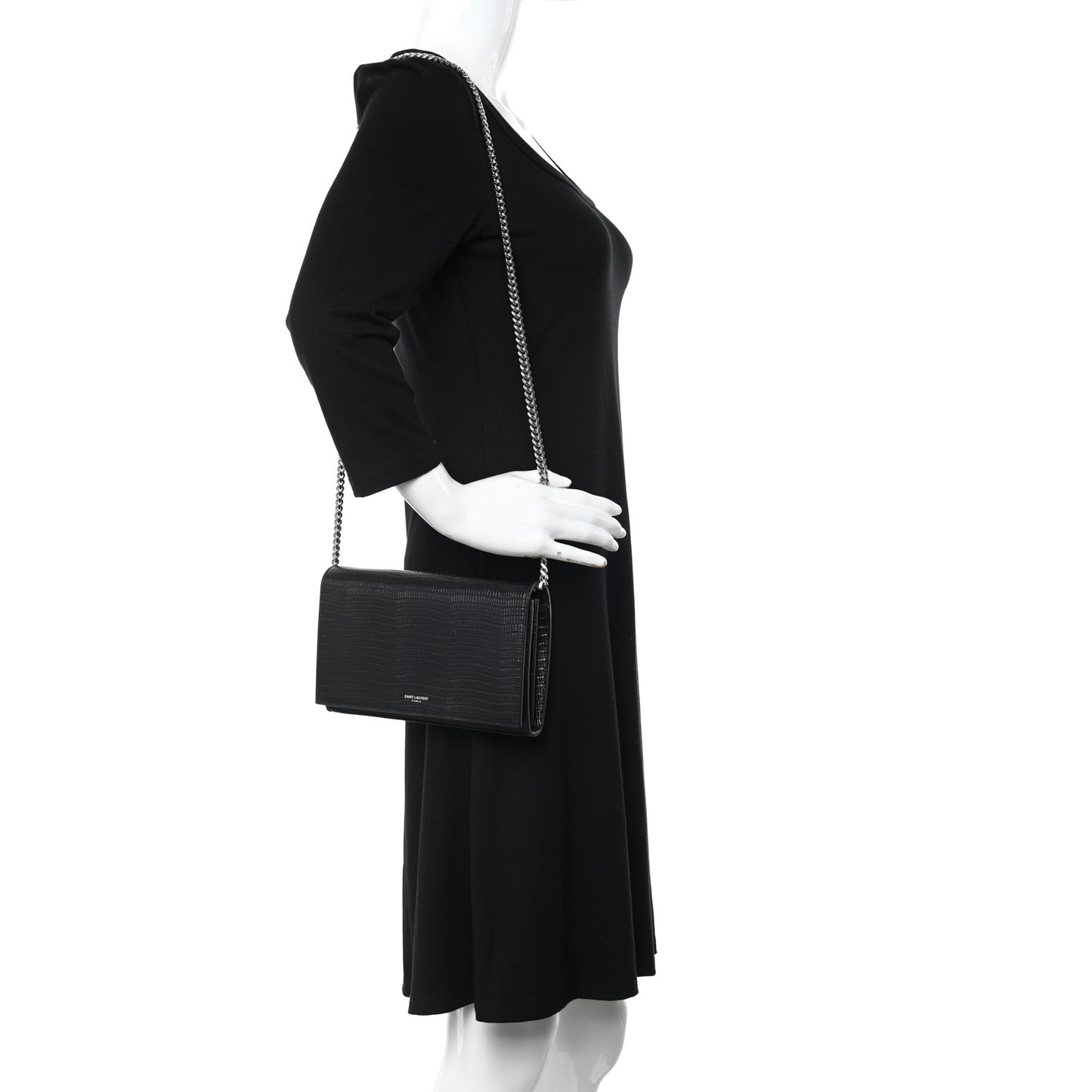 Lambskin Lizard Embossed Classic Paris Chain Wallet Black