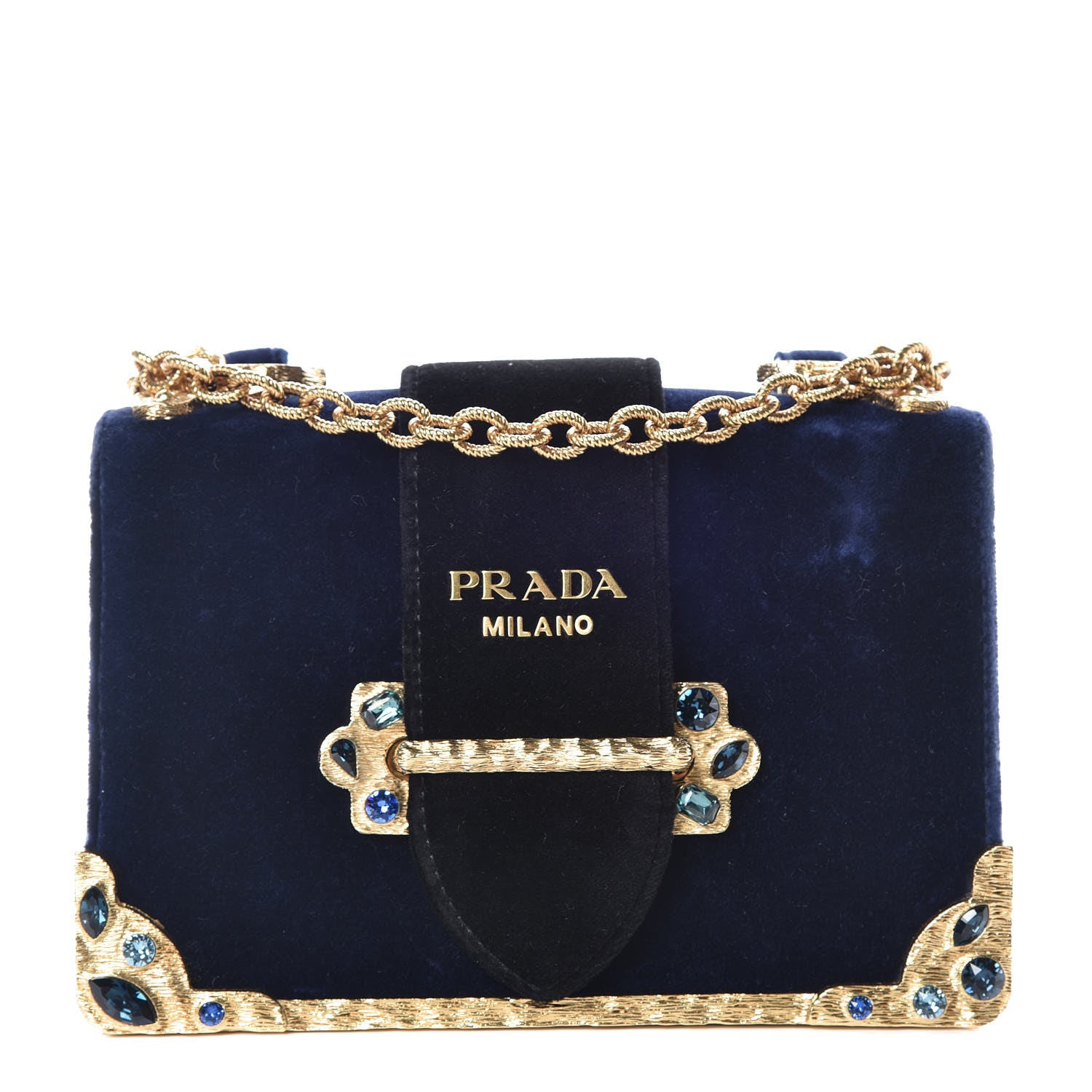 Prada Velvet Crystal Cahier Shoulder Bag Zaffiro Black 1 of 12