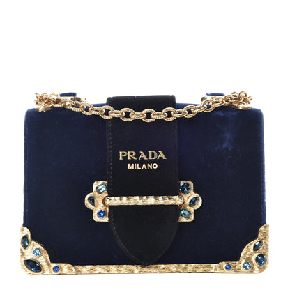 Prada Velvet Crystal Cahier Shoulder Bag Zaffiro Black 1 of 12