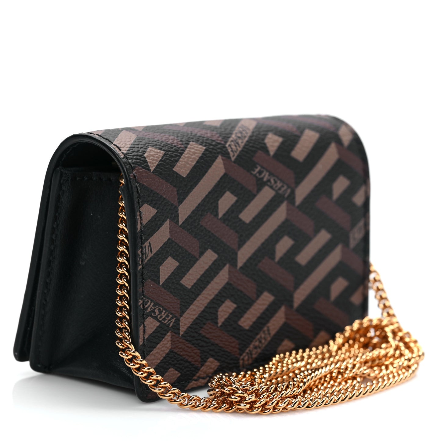 Coated Canvas La Greca Signature Print Virtus Mini Chain Bag Black Caramel