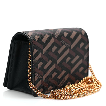 Versace Coated Canvas La Greca Signature Print Virtus Mini Chain Bag Black Caramel 2 of 7