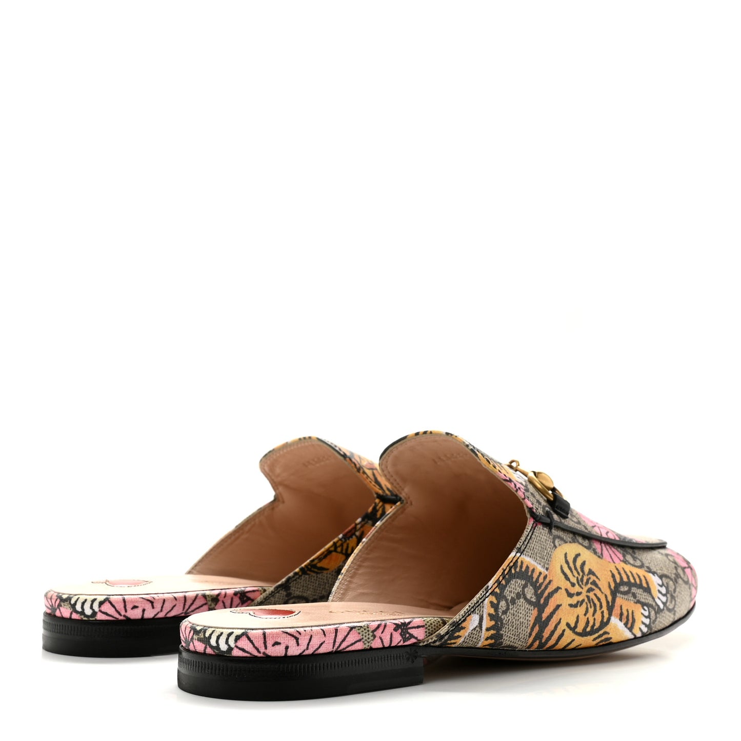 GG Supreme Monogram Bengal Womens Princetown Slippers 37.5 Beige Crop Pink