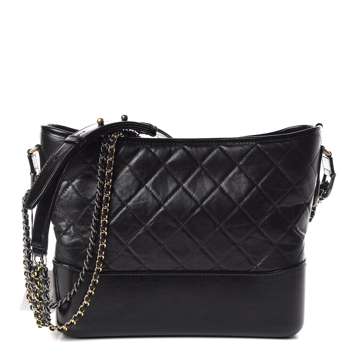 Aged Calfskin Quilted Medium Gabrielle Hobo Black