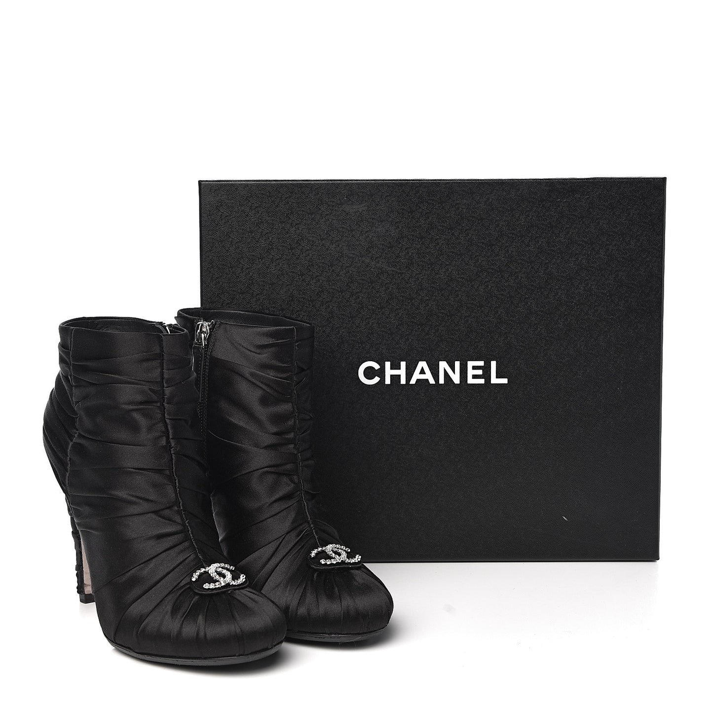 Satin Crystal CC Short Boots 37 Black