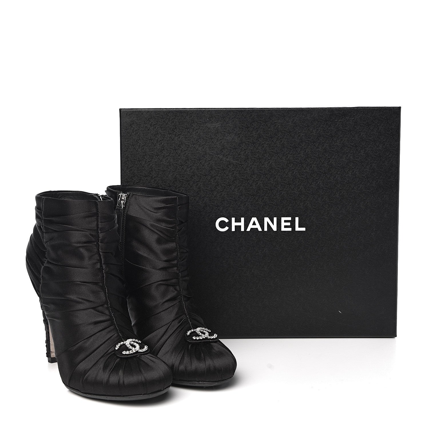 Chanel Satin Crystal CC Short Boots 37 Black 13 of 13