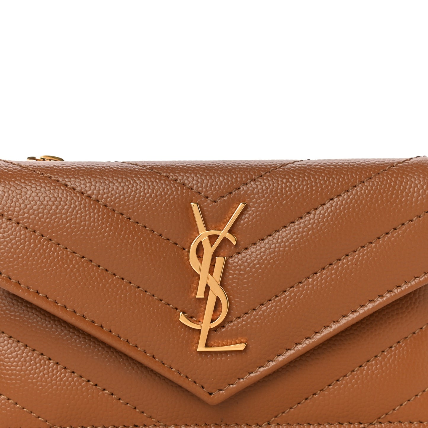 Grain De Poudre Matelasse Chevron Monogram Compact Wallet Natural Dark
