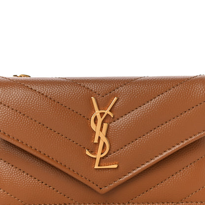 Saint Laurent Grain De Poudre Matelasse Chevron Monogram Compact Wallet Natural Dark 8 of 12