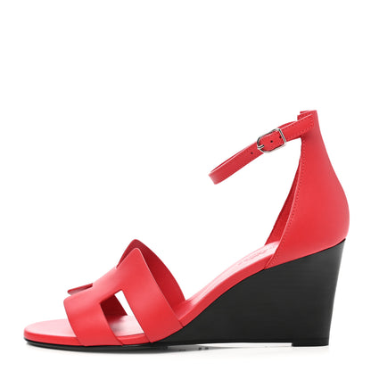 Hermes Calfskin Legend Wedge Sandals 38 Rose Cotinga 1 of 9