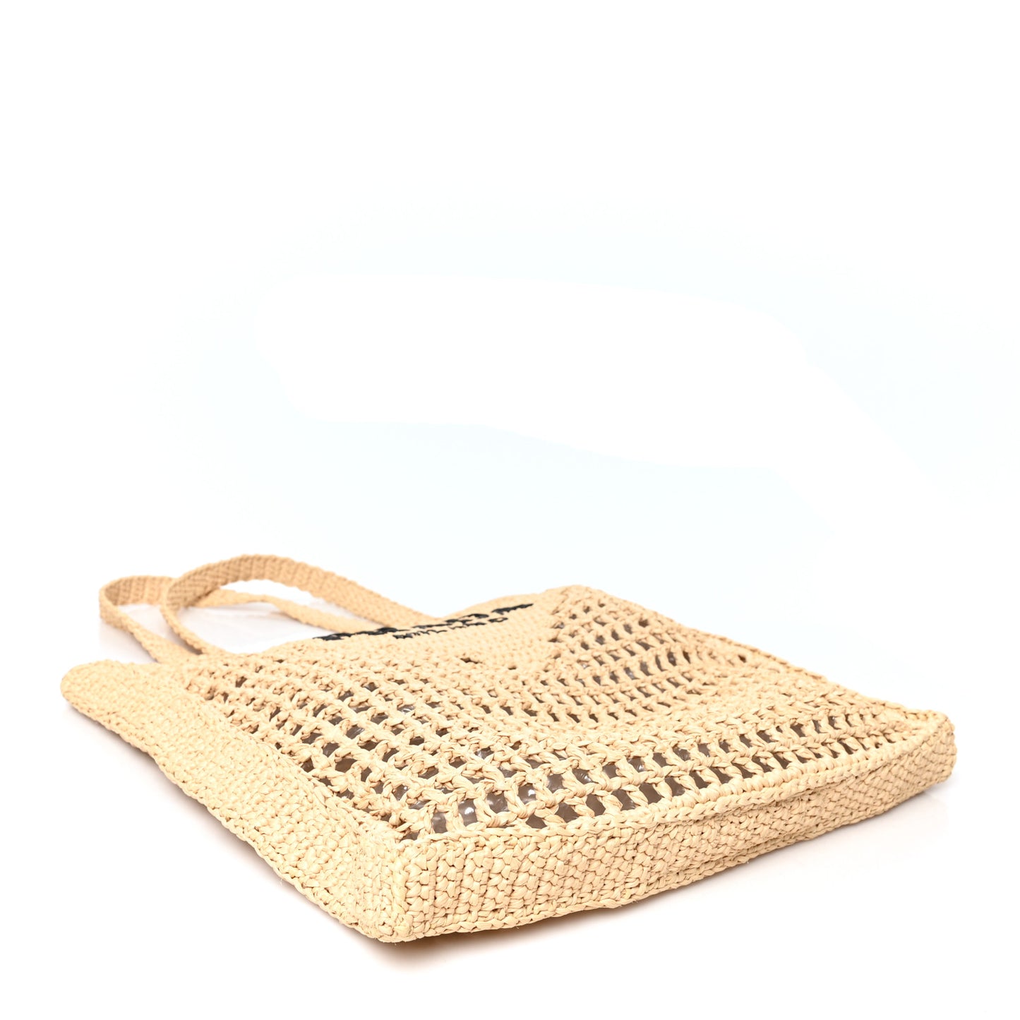 Yarn Raffia Effect Crochet Logo Embroidered Tote Bag Naturale