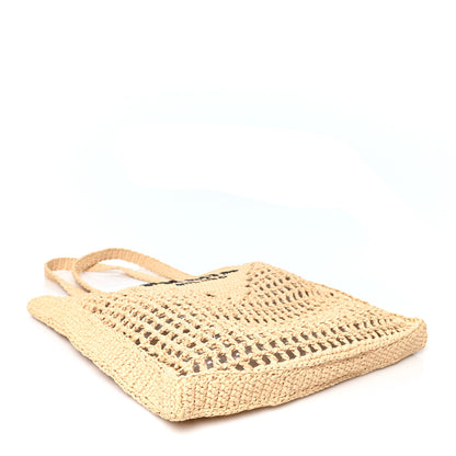 Prada Yarn Raffia Effect Crochet Logo Embroidered Tote Bag Naturale 4 of 9