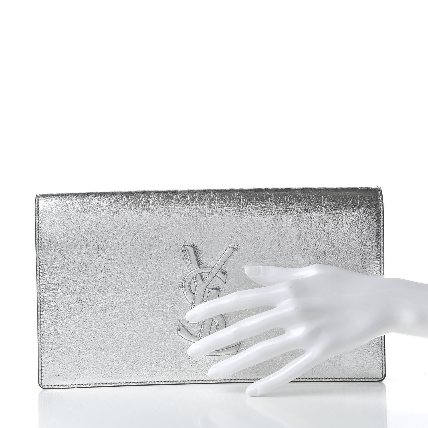 Saint Laurent Metallic Calfskin Monogram Large Belle De Jour Clutch Moon 2 of 10