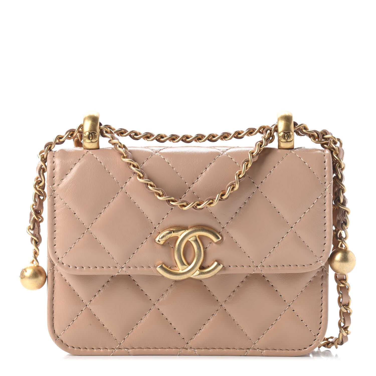 Chanel Calfskin Quilted Perfect Fit Coin Purse With Chain Beige 1 of 8