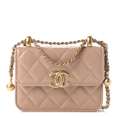 Chanel Calfskin Quilted Perfect Fit Coin Purse With Chain Beige 1 of 8