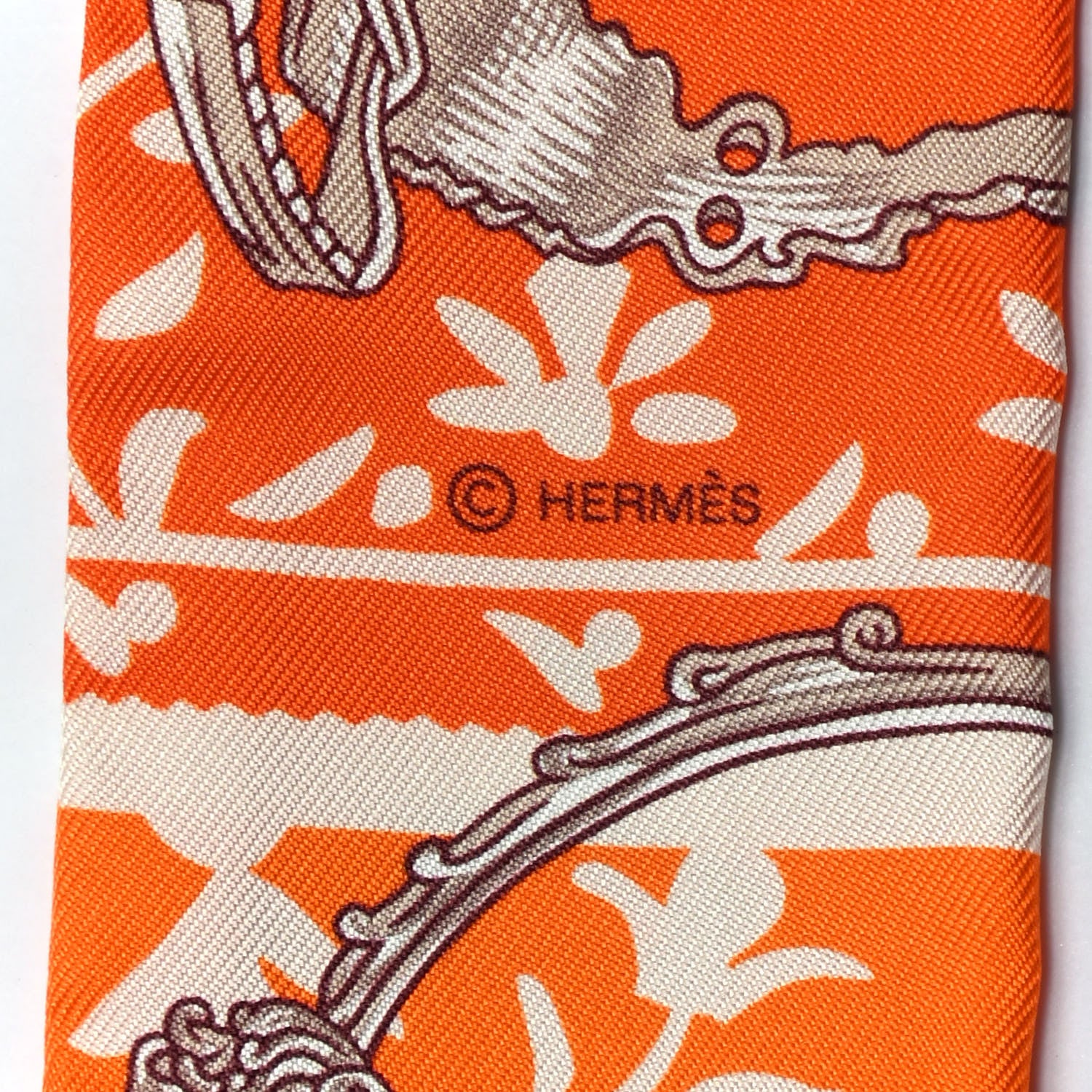 Hermes Silk Etriers Remix Twilly Orange Creme Beige 3 of 4