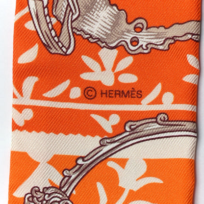 Hermes Silk Etriers Remix Twilly Orange Creme Beige 3 of 4