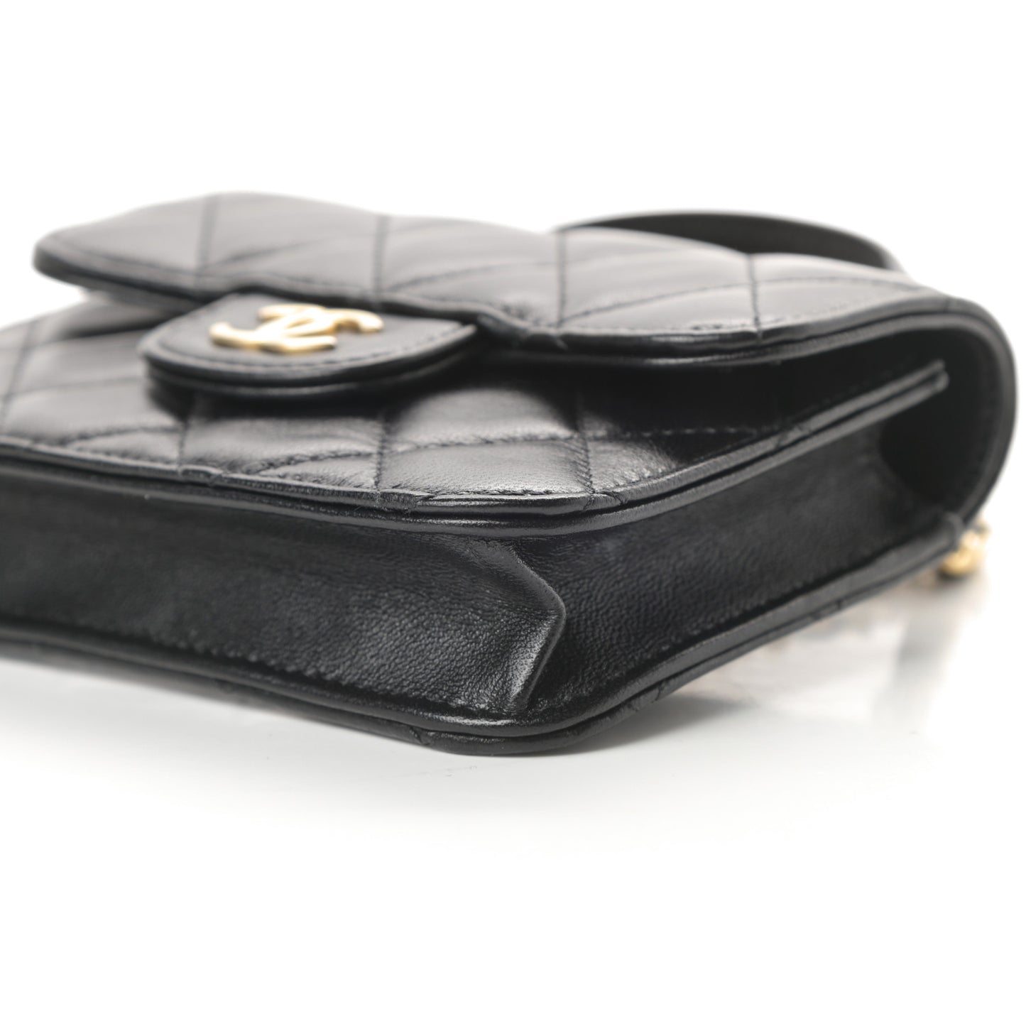 Lambskin Quilted Top Handle Flap Coin Purse With Chain Black