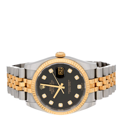 Rolex Stainless Steel 18K Yellow Gold Diamond 36mm Oyster Perpetual Datejust Watch Black 116233 2 of 6