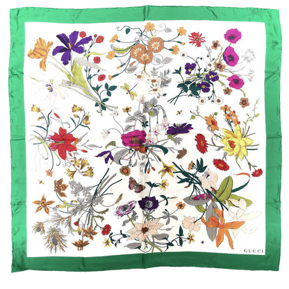 Gucci Silk Flora Gothic Square Scarf Ivory Dark Green 1 of 5