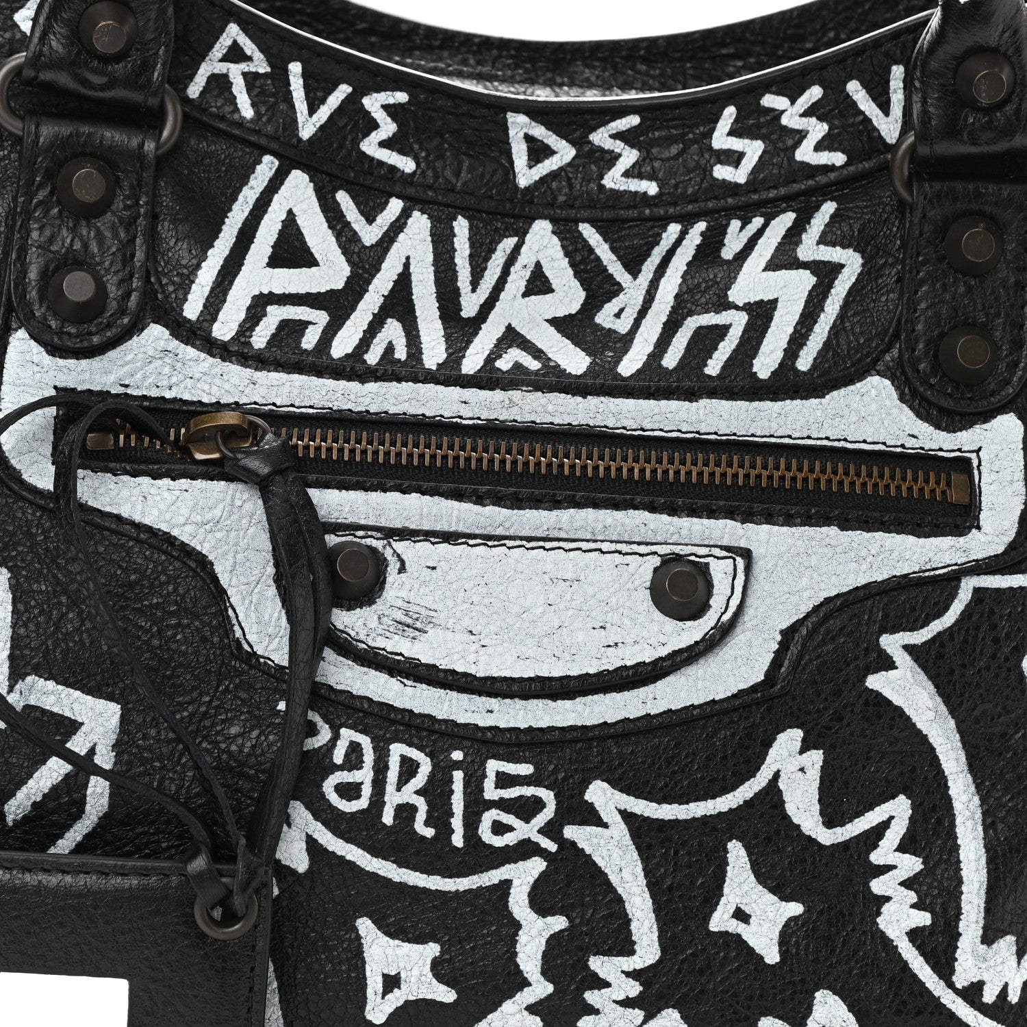 Balenciaga Agneau Arena Graffiti All Over Classic Hardware City Black White 2 of 12