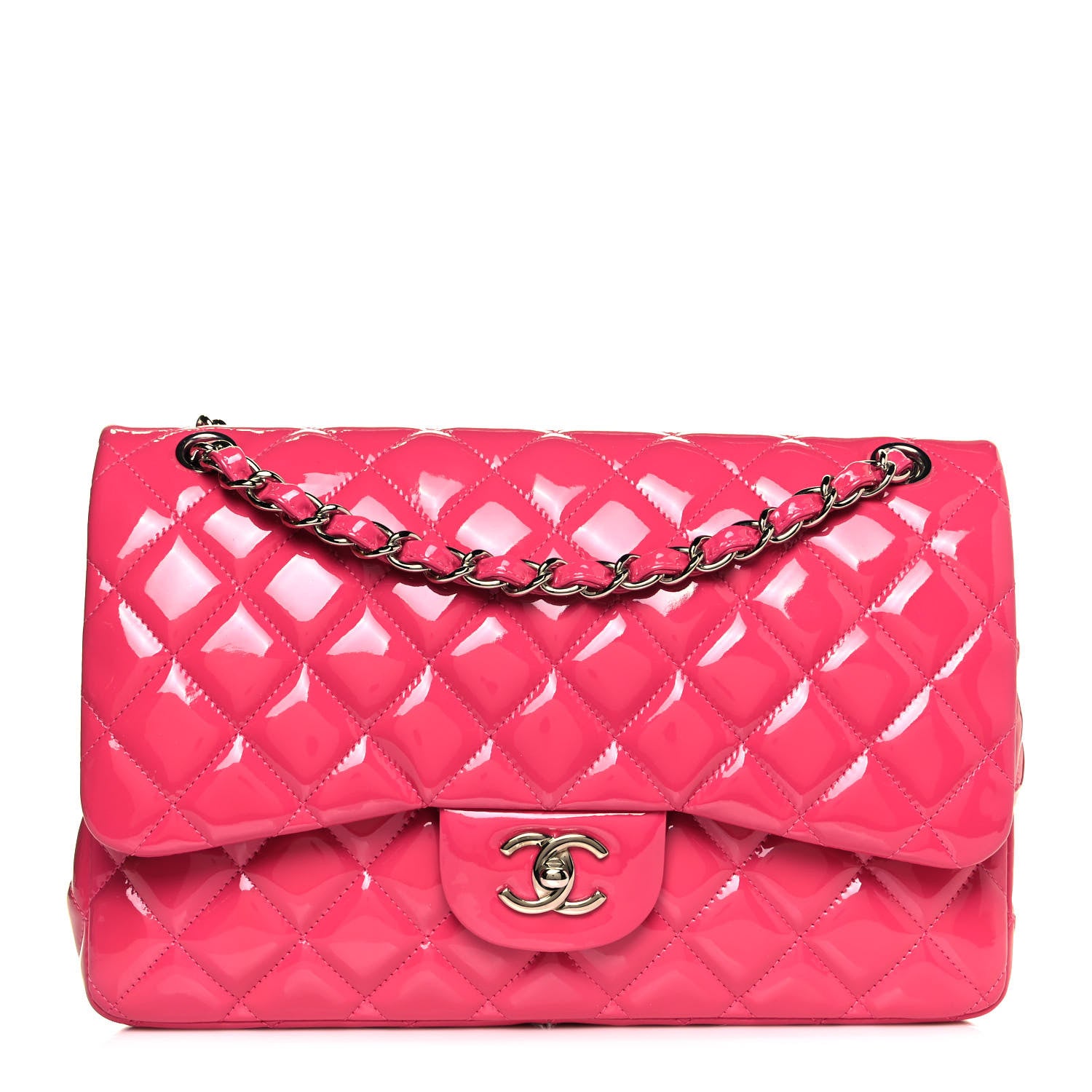 Chanel Patent Quilted Jumbo Double Flap Fuchsia 1 of 14
