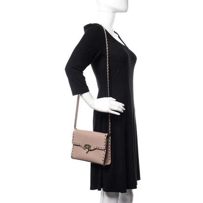 Valentino Garavani Pebbled Calfskin Medium Rockstud Flip Lock Crossbody Bag Poudre 2 of 9