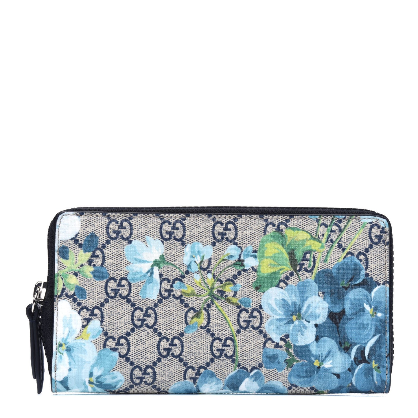 GG Supreme Monogram Blooms Zip Around Wallet Blue