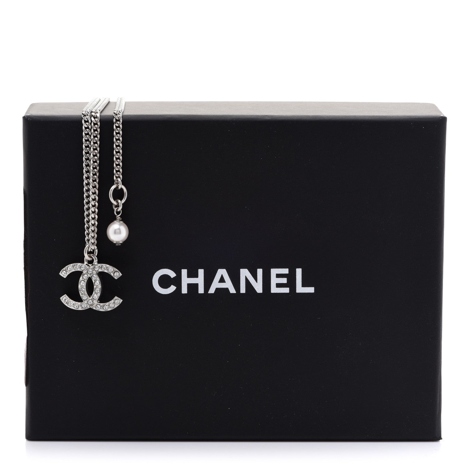 Chanel Crystal Pearl CC Pendant Necklace Silver 6 of 6