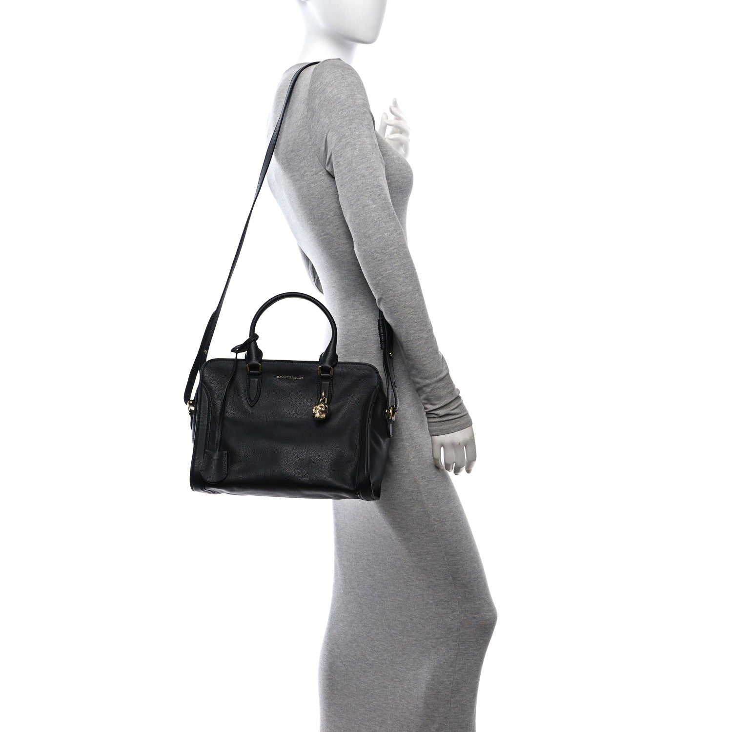 Alexander McQueen Pebbled Calfskin Small Skull Padlock Zip Around Tote Black 2 of 11