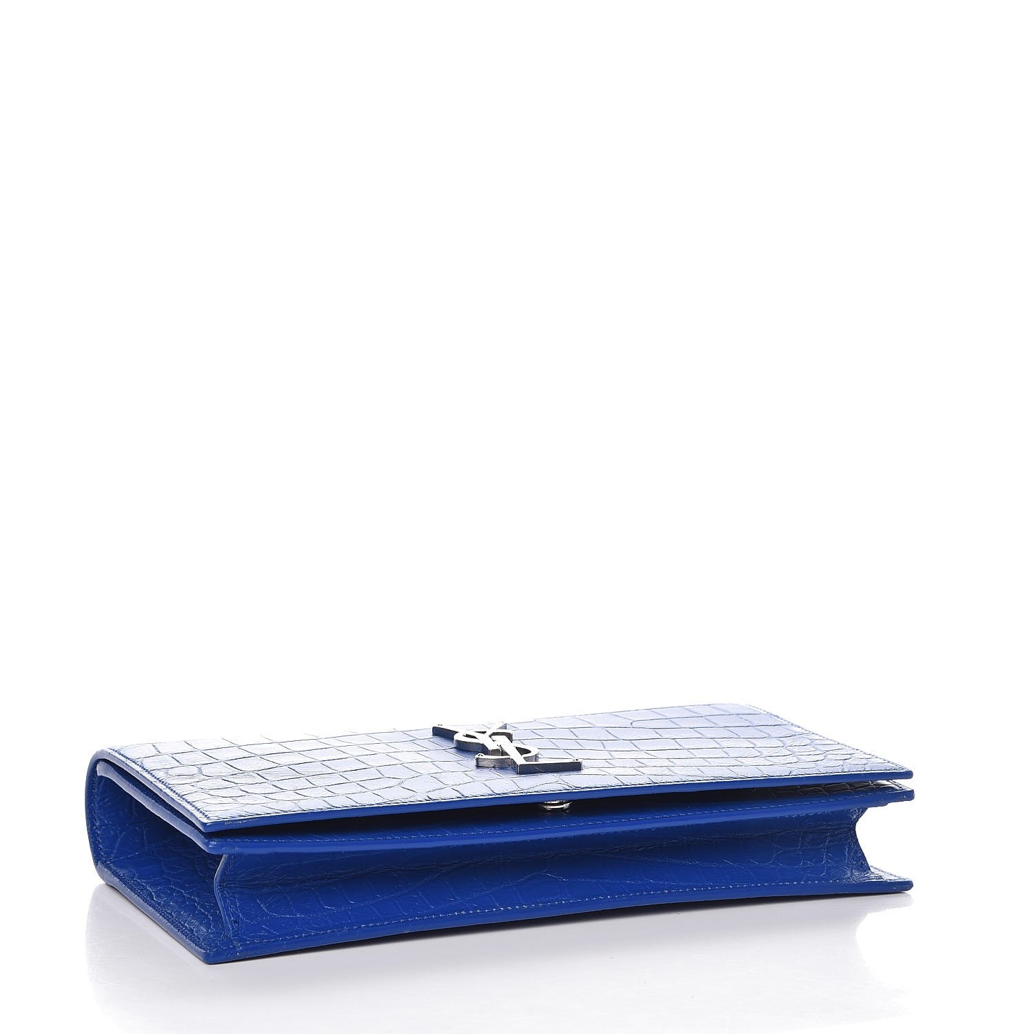 Saint Laurent Calfskin Crocodile Embossed Classic Kate Monogram Clutch Royal Blue 4 of 7
