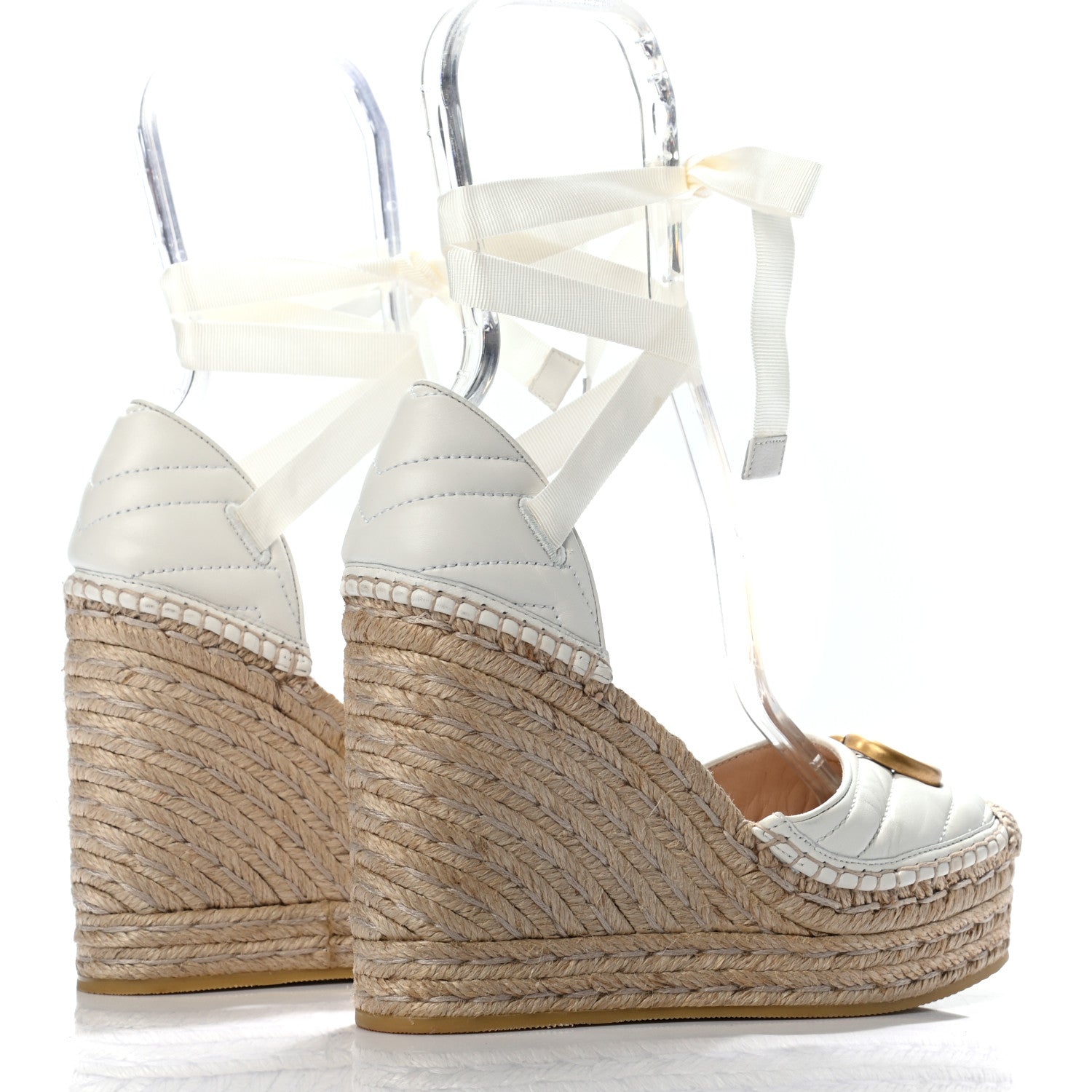 Gucci Nappa Matelasse GG Marmont Ankle Wrap Platform 35/120mm Espadrille Wedges 36.5 Great White 4 of 8