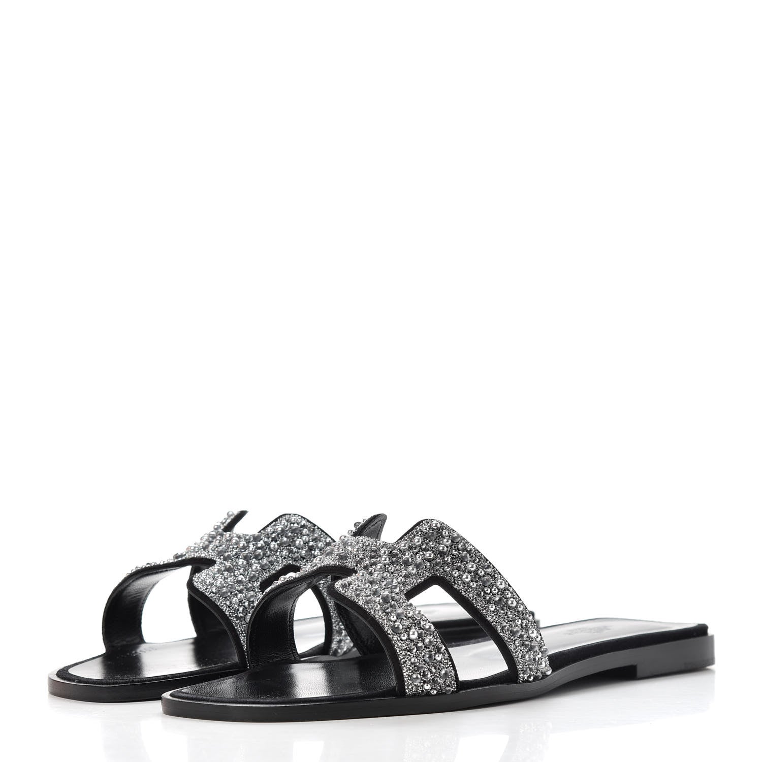 Hermes Goatskin Crystal Oran Sandals 38.5 Black 3 of 10