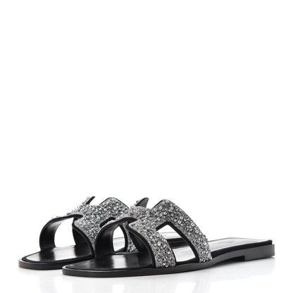 Hermes Goatskin Crystal Oran Sandals 38.5 Black 3 of 10