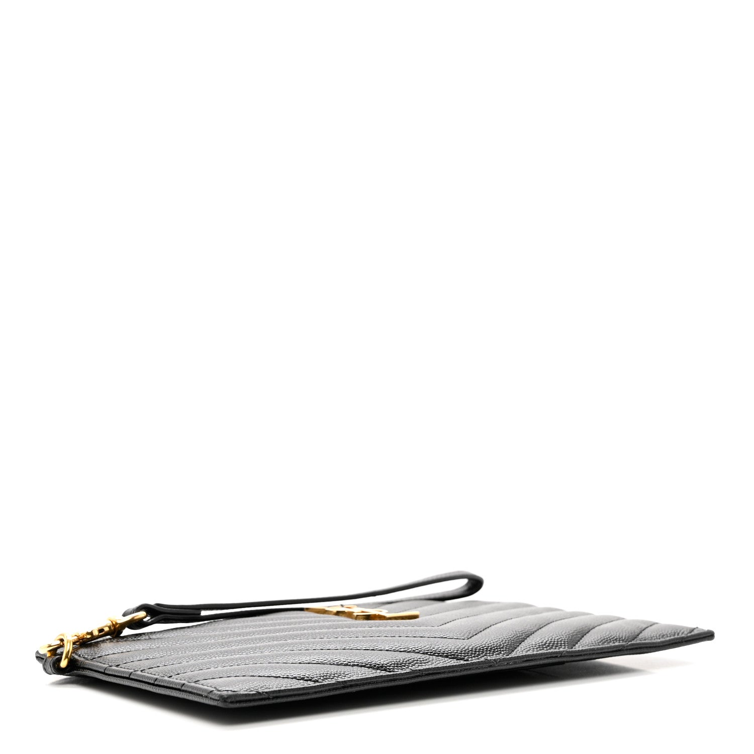 Saint Laurent Grain De Poudre Chevron Monogram Large Bill Pouch Black 4 of 7