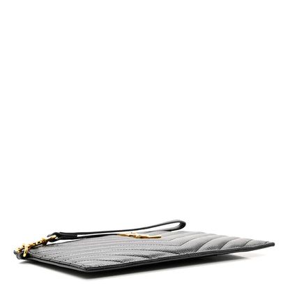 Saint Laurent Grain De Poudre Chevron Monogram Large Bill Pouch Black 4 of 7