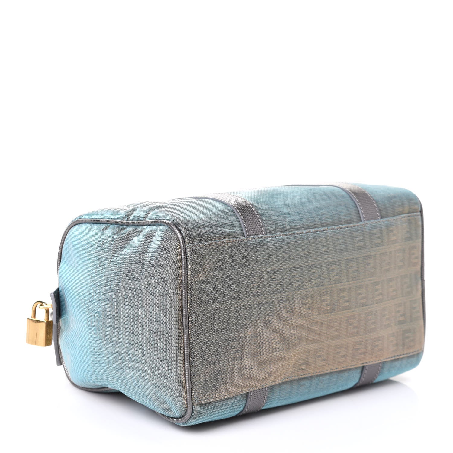 Fendi Metallic Zucchino Canvas Small Forever Boston Platinum Light Blue 3 of 4