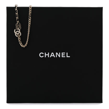 Chanel Metal Calfskin Crystal Double CC Short Necklace Black Gold 7 of 7