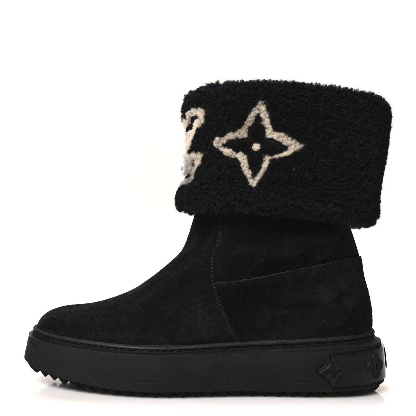Suede Calfskin Shearling Snowdrop Flat Ankle Boot 37 Black