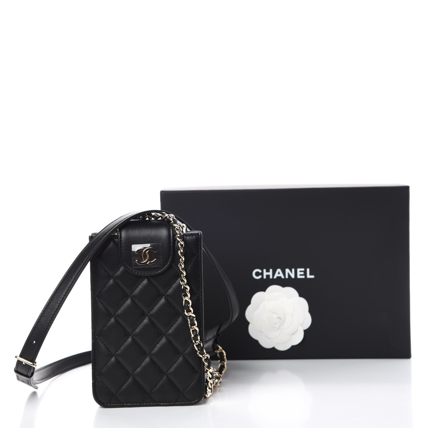 Chanel Lambskin Quilted CC Phone Holder Black 12 of 12