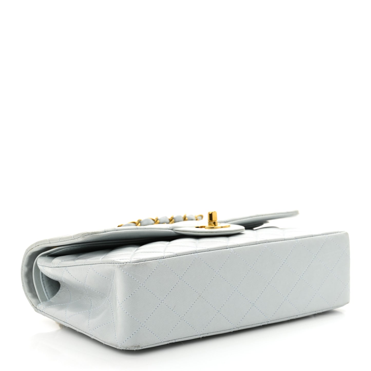 Lambskin Quilted Medium Double Flap Light Blue