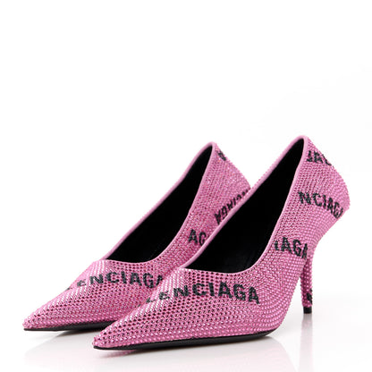 Balenciaga Strass Suede Allover Logo Square Knife 80mm Pumps 36 Pink Black 3 of 9