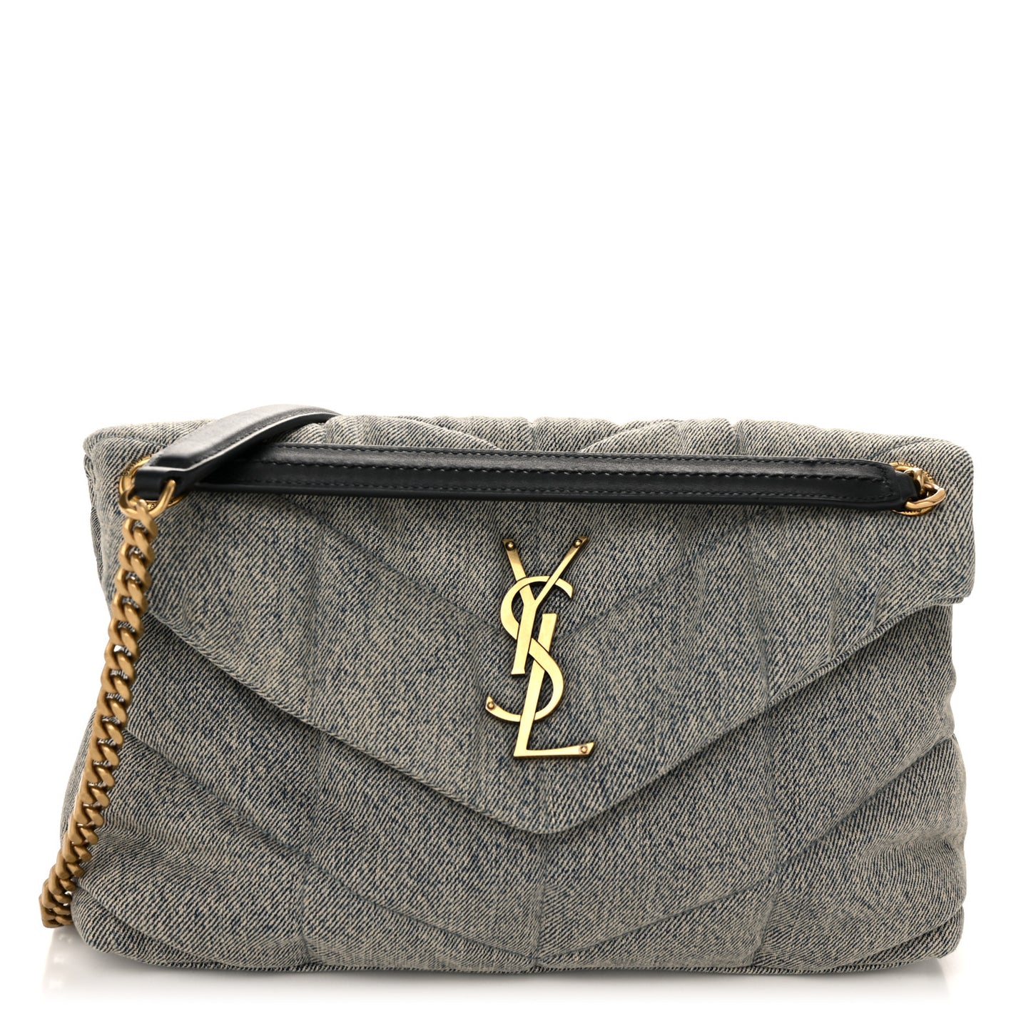 Denim Quilted Small Loulou Puffer Monogram Chain Satchel Azur