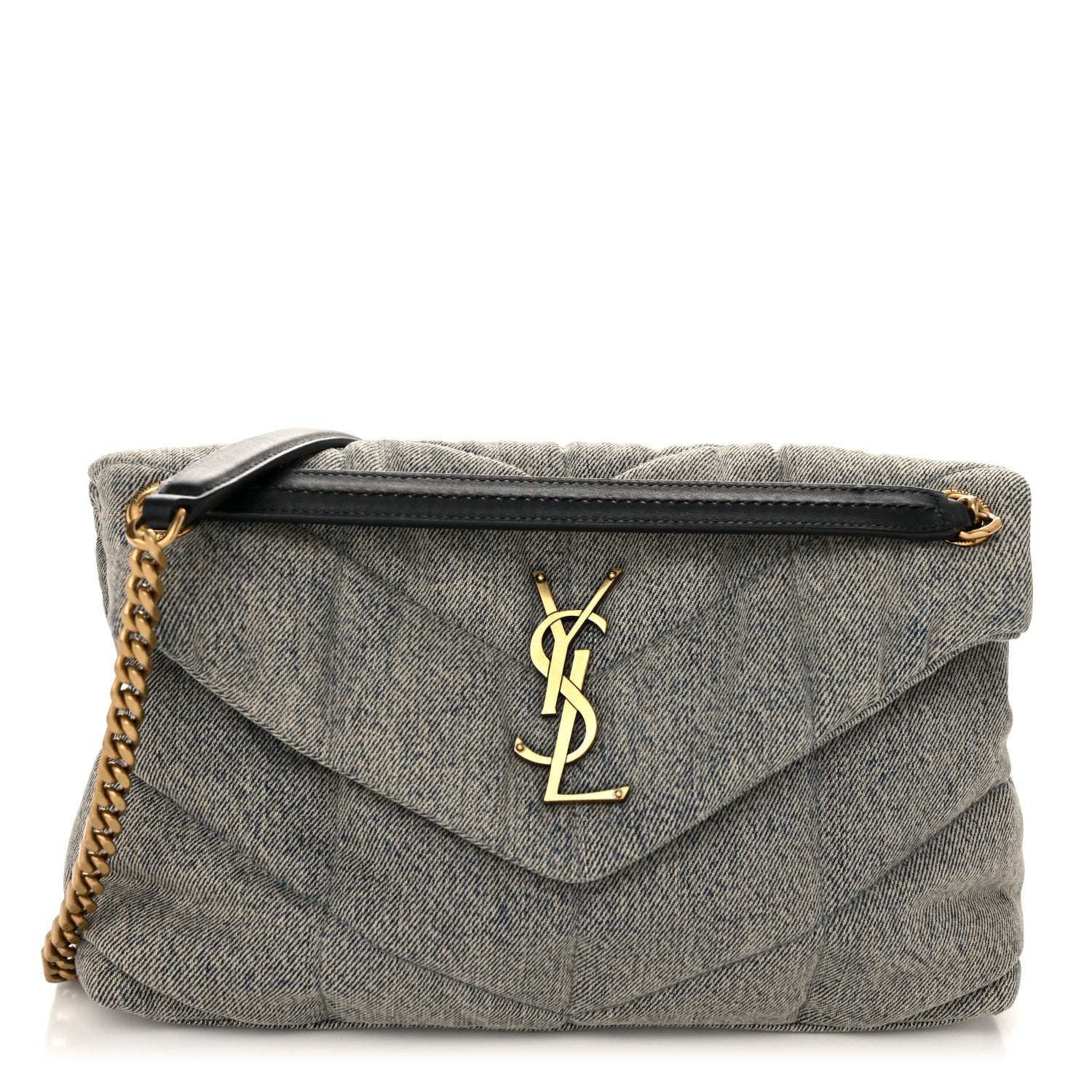 Saint Laurent Denim Quilted Small Loulou Puffer Monogram Chain Satchel Azur 1 of 10