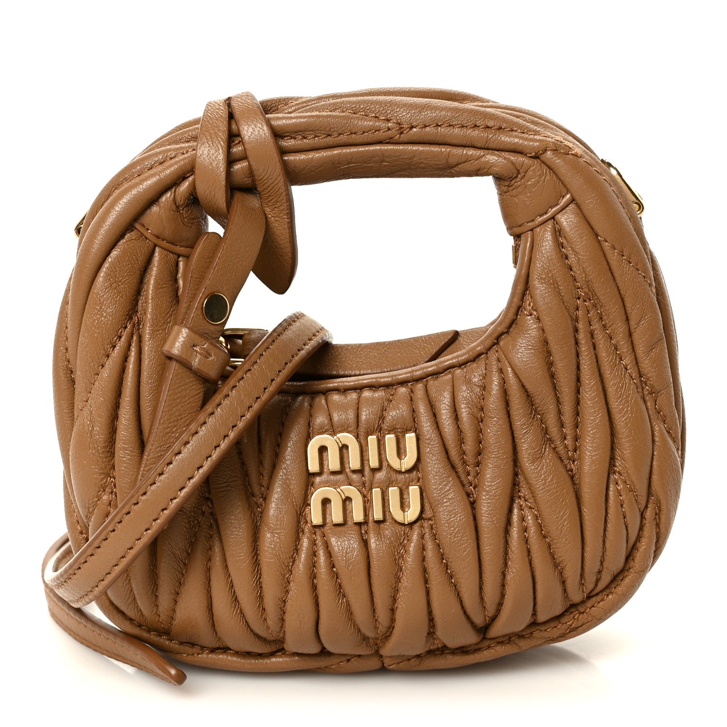 Miu Miu Nappa Matelasse Micro Wander Hobo Caramel 1 of 10