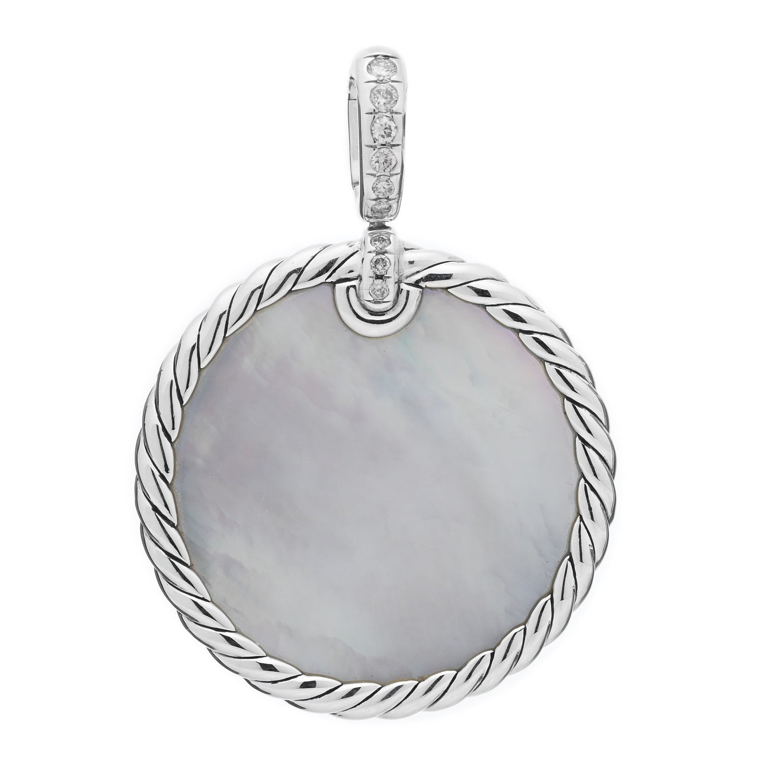 David Yurman Sterling Silver Diamond Onyx Mother of Pearl Elements Disc Pendant 1 of 4